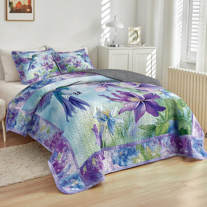 Shineful All Season Quilt 3-Piece Set Hummingbird & Purple Flower