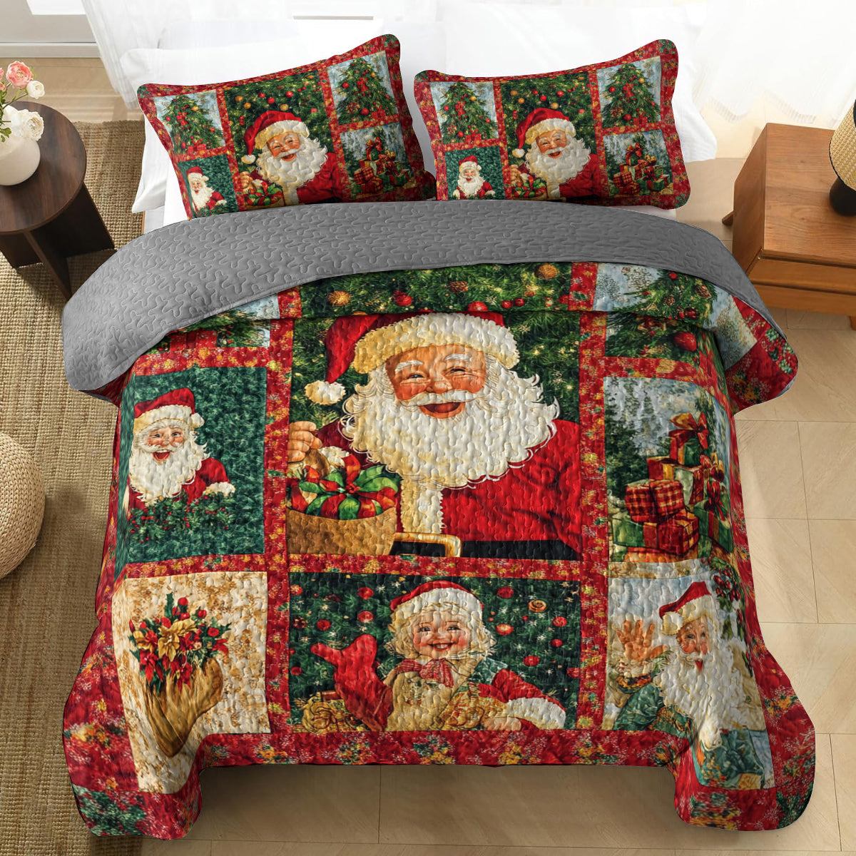 Shineful All Season Quilt 3-Piece Set Santa Claus