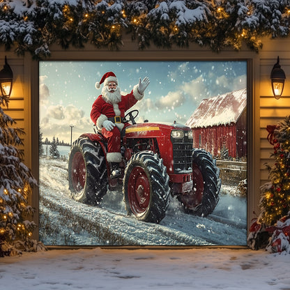 Shineful Garage Door Banner Decoration Santa's Tractor