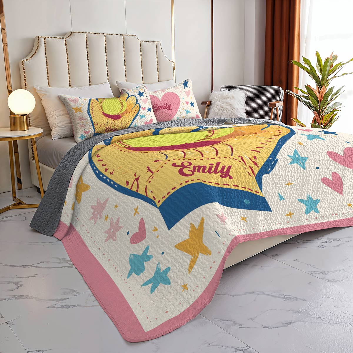 Shineful All Season Quilt 3-Piece Set - Personalized Softball Sweet Dreams