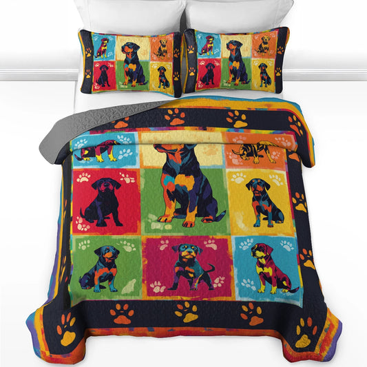 Shineful All Season Quilt 3-Piece Set Rottweiler Rainbow Comforter