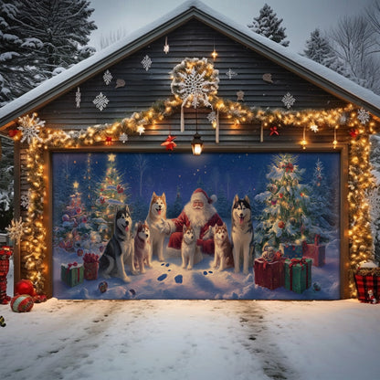 Shineful Garage Door Banner Decoration Santa’s Husky Wonderland