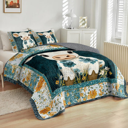 Shineful All Season Quilt 3-Piece Set Adorable Floral Calf