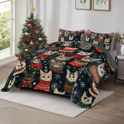 Shineful All Season Quilt 3-Piece Set Meowy Catmas