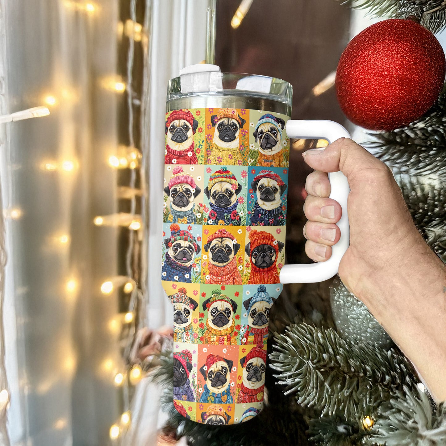 Shineful Tumbler Floral Pug In Sweater