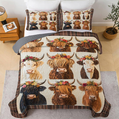 Shineful Flat Print All Season Quilt 3-Piece Set Floral Cow