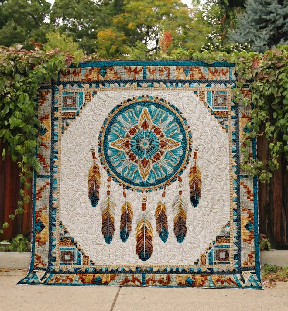 Shineful Flat Print Faux Quilt Blanket Spirit Feather
