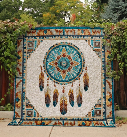 Shineful Flat Print Faux Quilt Blanket Spirit Feather