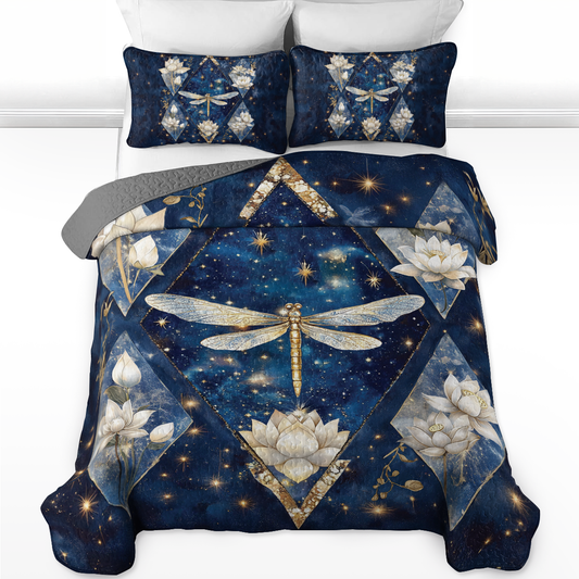 Shineful All Season Quilt 3-Piece Set Enlightened Dragonfly Lotus
