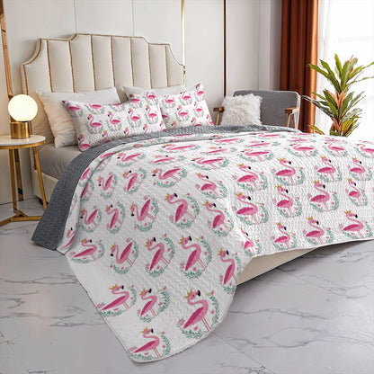 Shineful All Season Quilt 3-Piece Set - Flamingo Royal