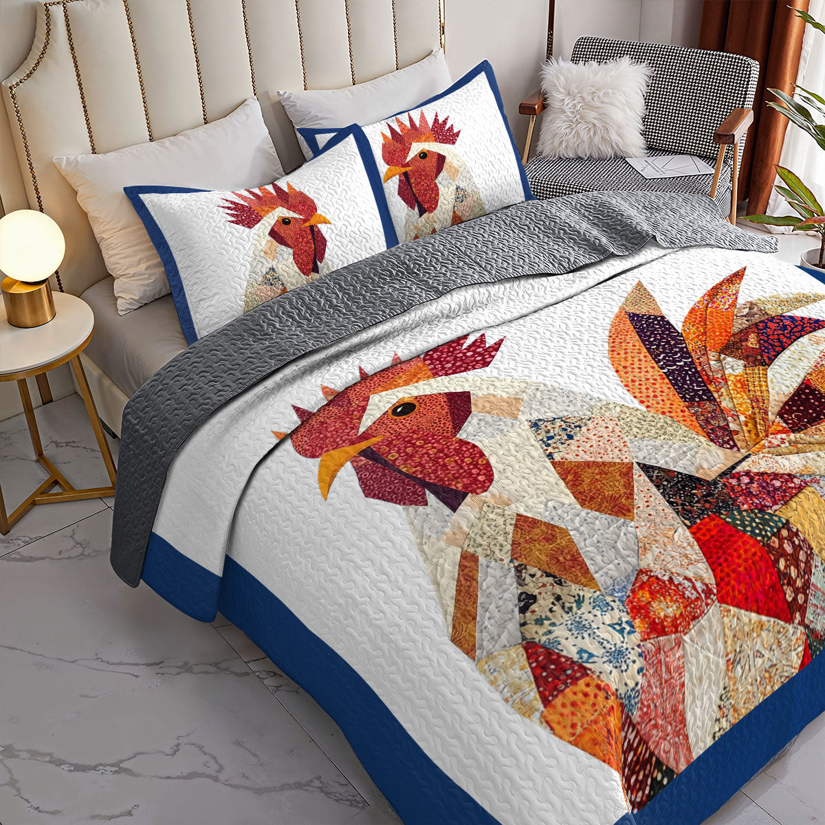 Shineful All Season Quilt 3-Piece Set Rooster Sunrise Patchwork