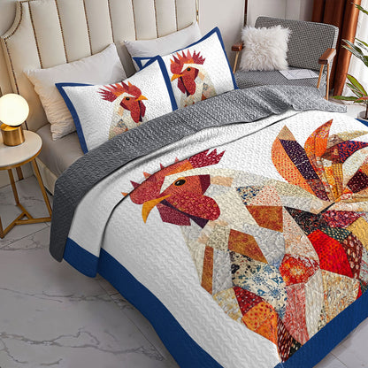 Shineful All Season Quilt 3-Piece Set Rooster Sunrise Patchwork