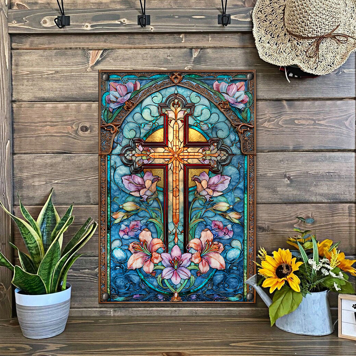 Shineful 2D Metal Sign Sapphire Cathedral Cross