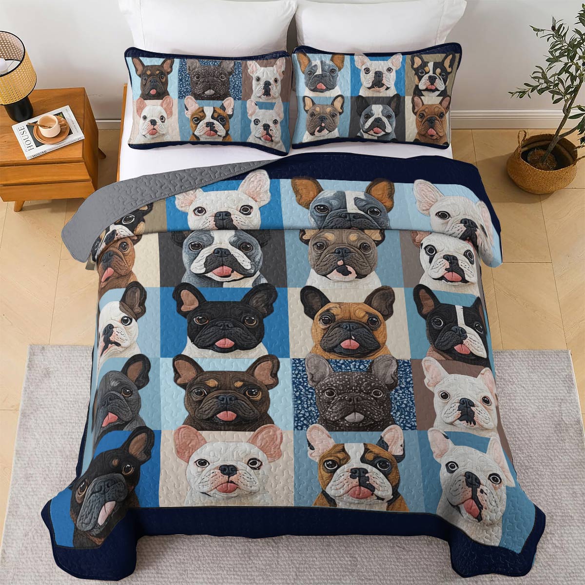 Shineful All Season Quilt 3-Piece Set Blue Bull