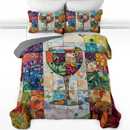 Shineful All Season Quilt 3-Piece Set Classical Wine glass