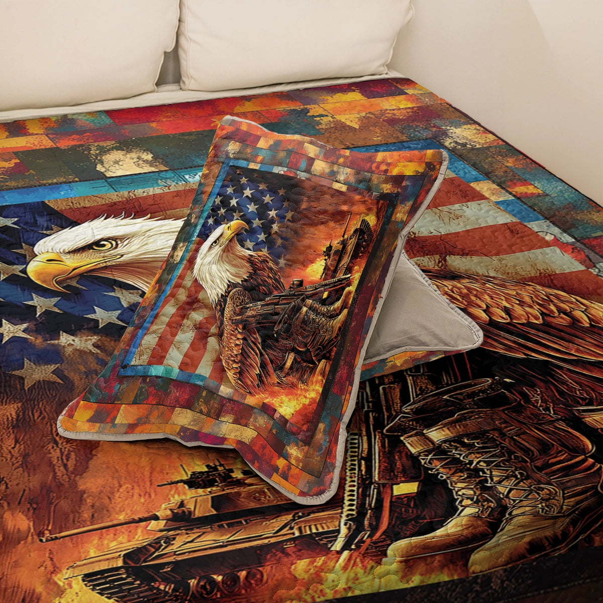 Shineful All Season Quilt 3-Piece Set - Patriotic Veteran's Eagle