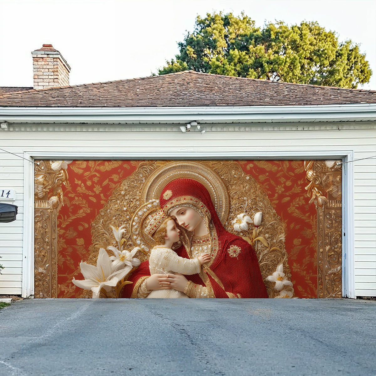 Shineful Garage Door Banner Decoration Sacred Embrace