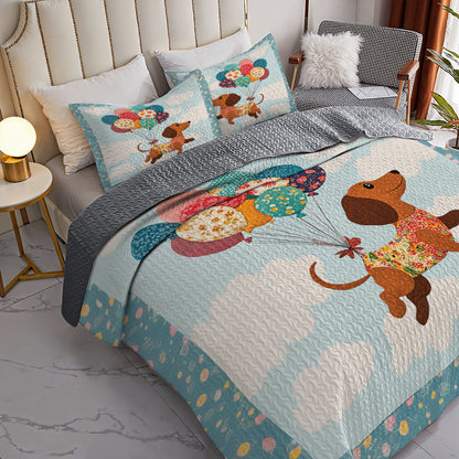 Shineful All Season Quilt 3-Piece Set Dachshund Balloon Ride