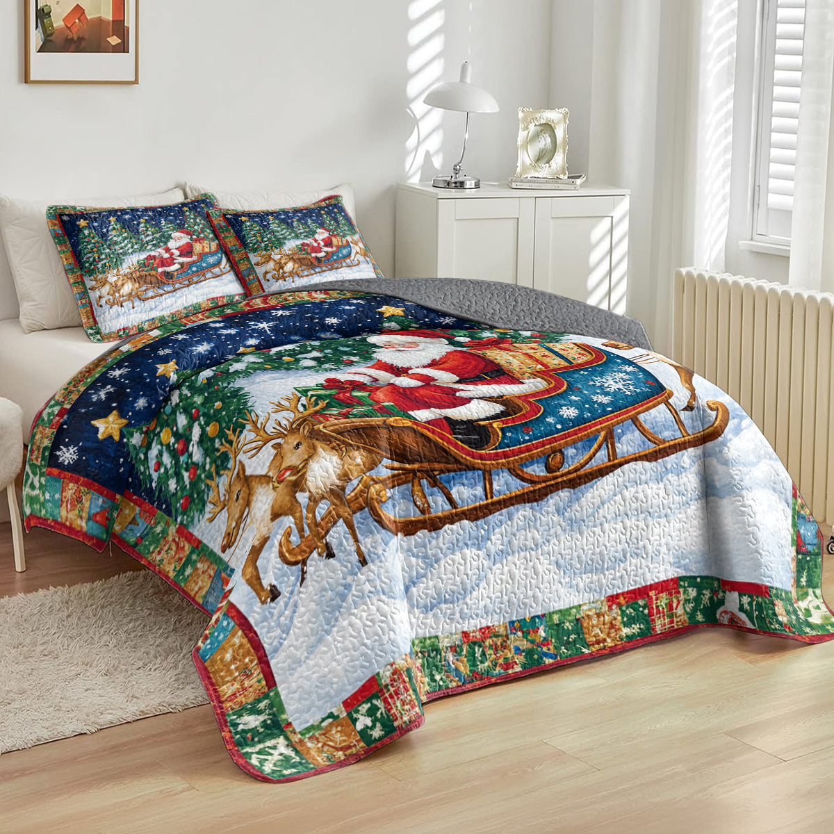 Shineful All Season Quilt 3-Piece Set Santa’s Sleigh Ride