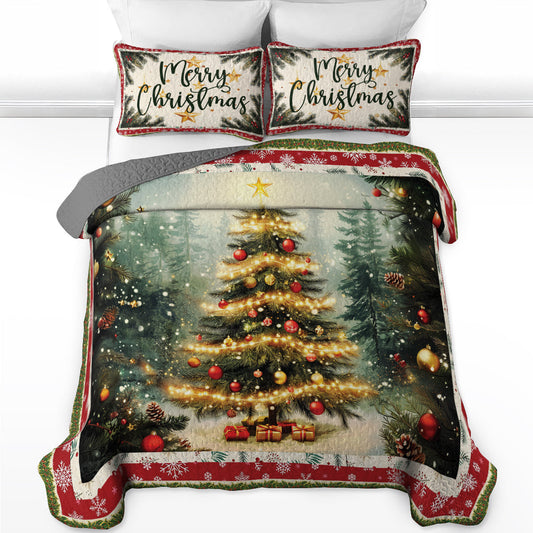 Shineful Quilt 3-Piece Set Golden Glow Christmas Tree