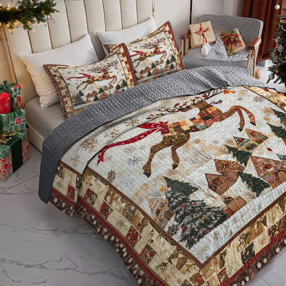 Shineful All Season Quilt 3-Piece Set Winter Reindeer Magic
