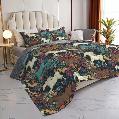 Shineful Quilt 3-Piece Set Horse Flower