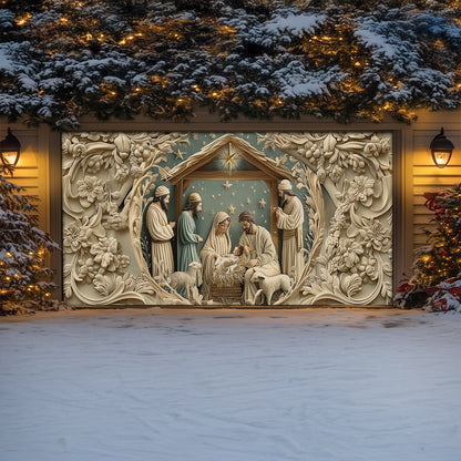 Shineful Garage Door Banner Decoration - Starry Night Adoration Nativity