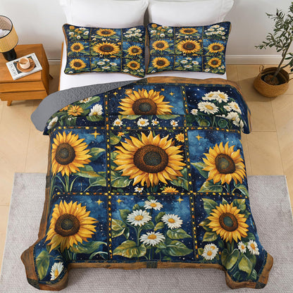 Shineful All Season Quilt 3-Piece Set Galaxy Sunflower Blocks