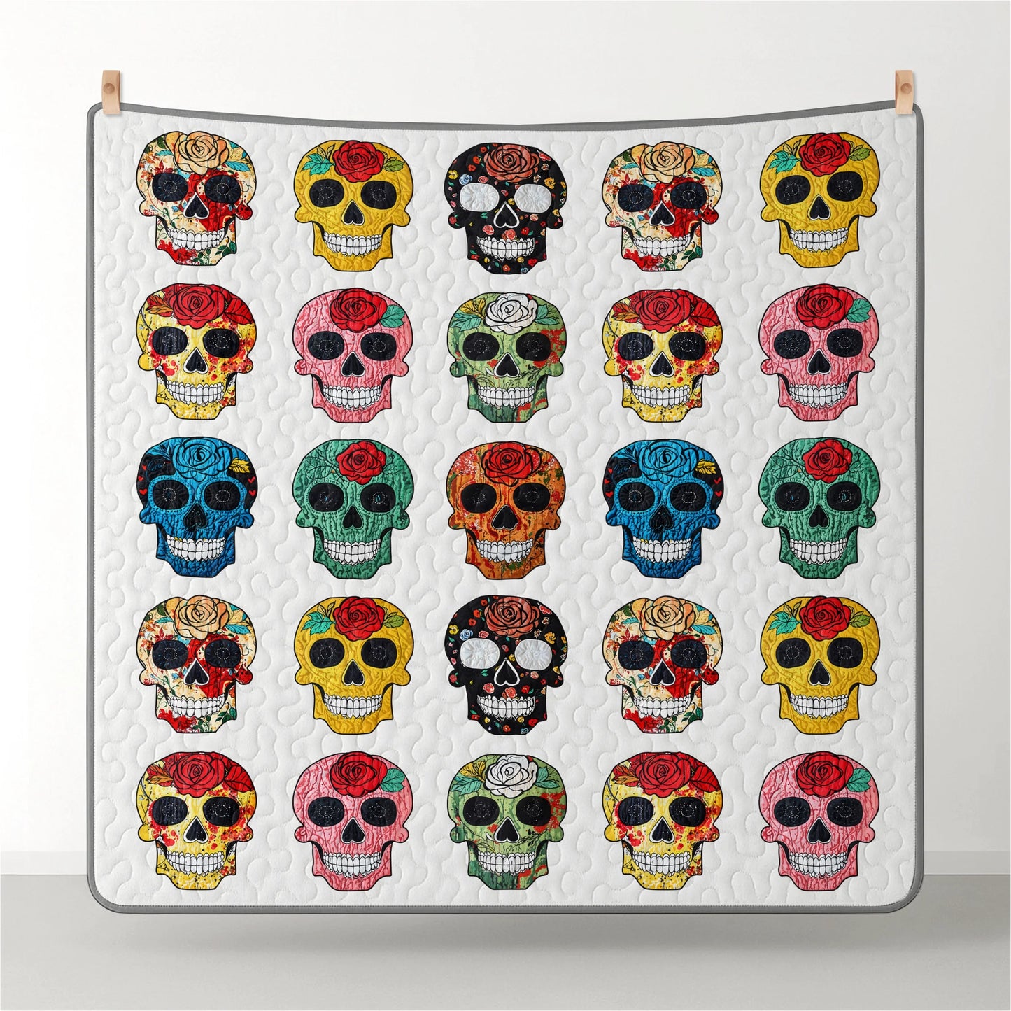 Shineful Quilt 3-Piece Set Colorful Sugar Skull Roses