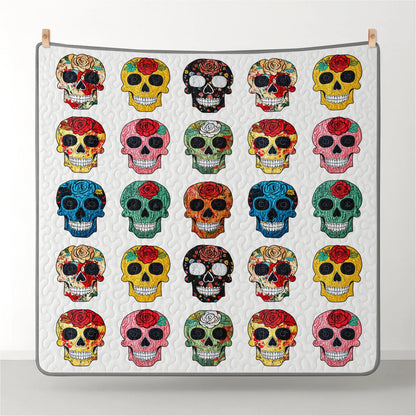 Shineful Quilt 3-Piece Set Colorful Sugar Skull Roses