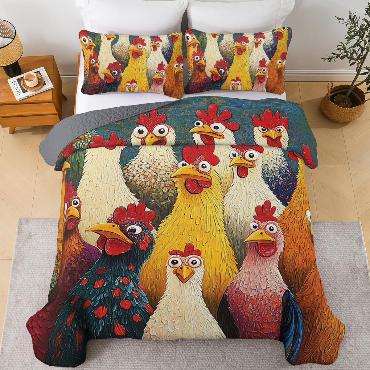 Shineful All Season Quilt 3-Piece Set - Clucky the Cartoon Chicken