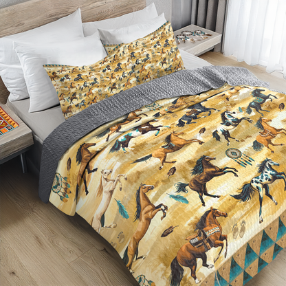 Shineful All Season Quilt 3-Piece Set Wild Mustang Spirits