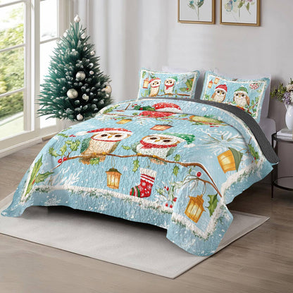 Shineful All Season Quilt 3-Piece Set Owl Christmas