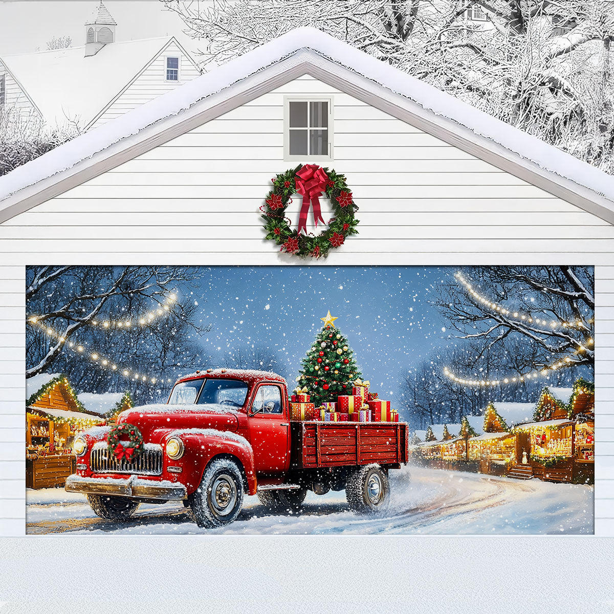 Shineful Garage Door Banner Decoration Red Truck Holiday