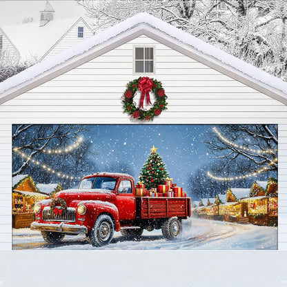 Shineful Garage Door Banner Decoration Red Truck Holiday