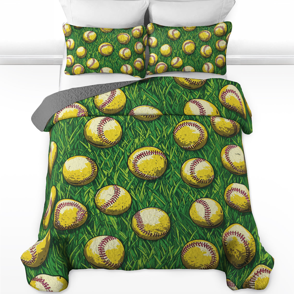 Shineful All Season Quilt 3-Piece Set Old-School Softball