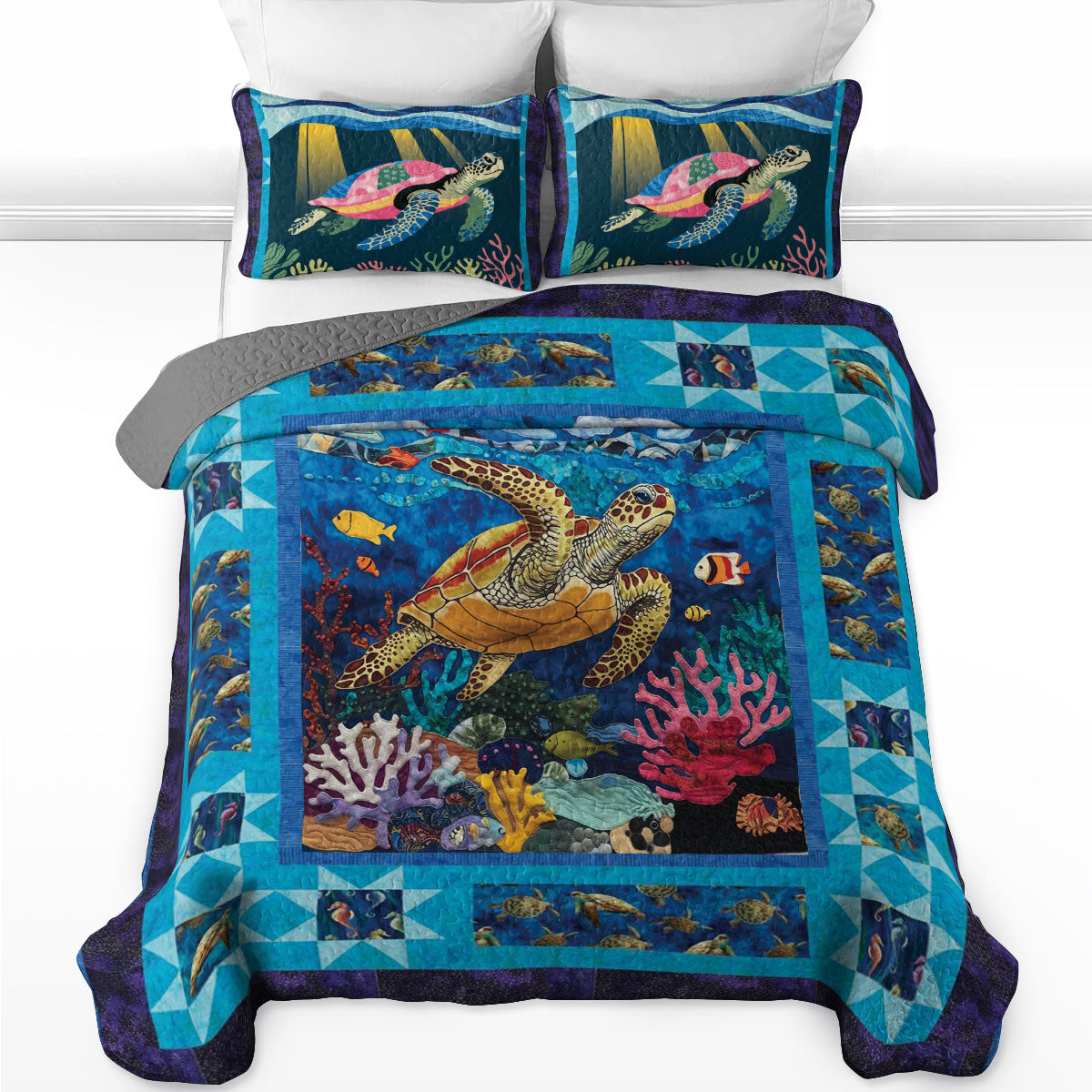 Shineful All Season Quilt 3-Piece Sea Turtle Gorgeous Ocean