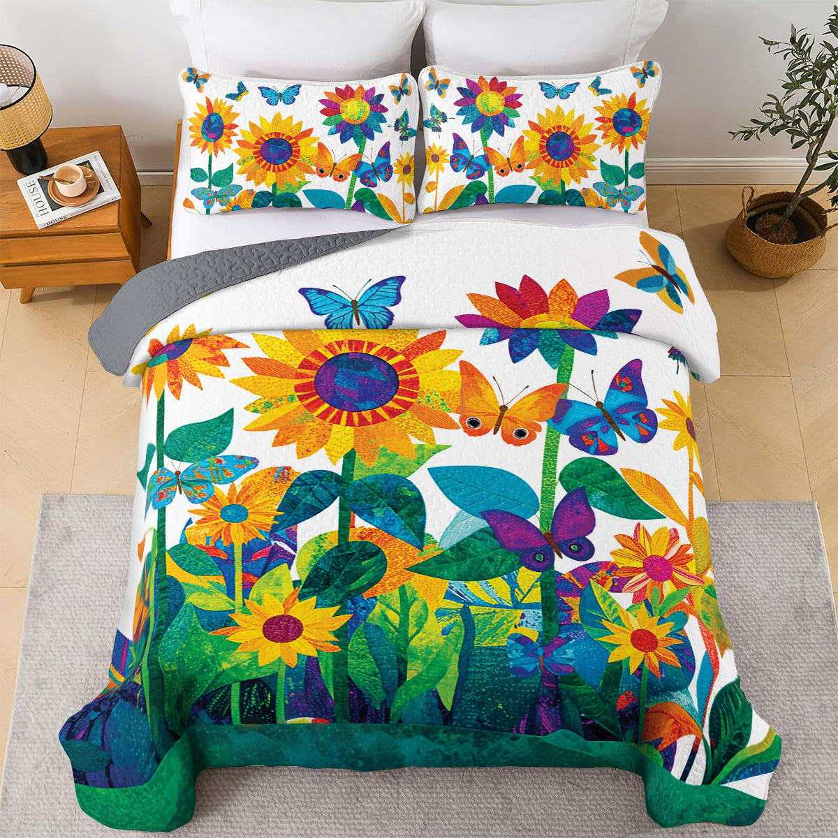 Shineful All Season Quilt 3-Piece Set - Colorful Sunflower Garden Dream