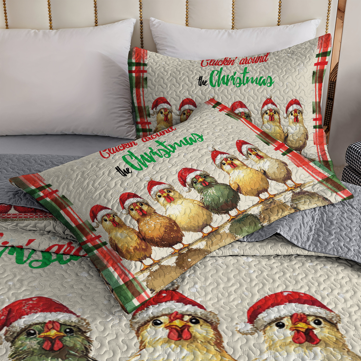 Shineful All Season Quilt 3-Piece Set - Festive Chicken Christmas