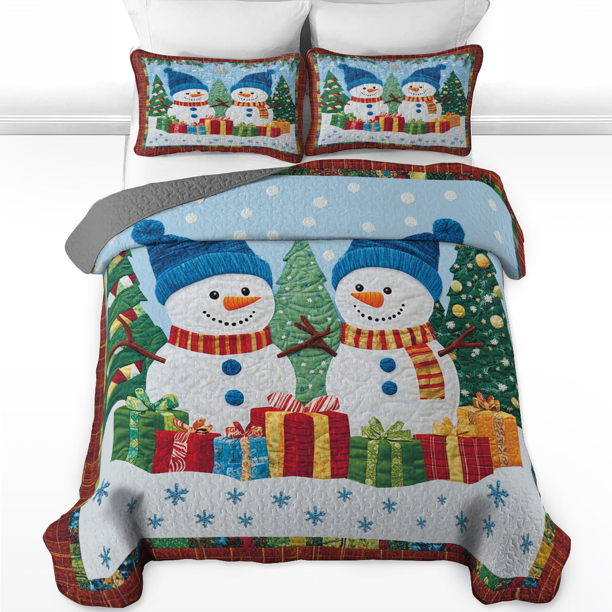 Shineful All Season Quilt 3-Piece Set Snowman Christmas