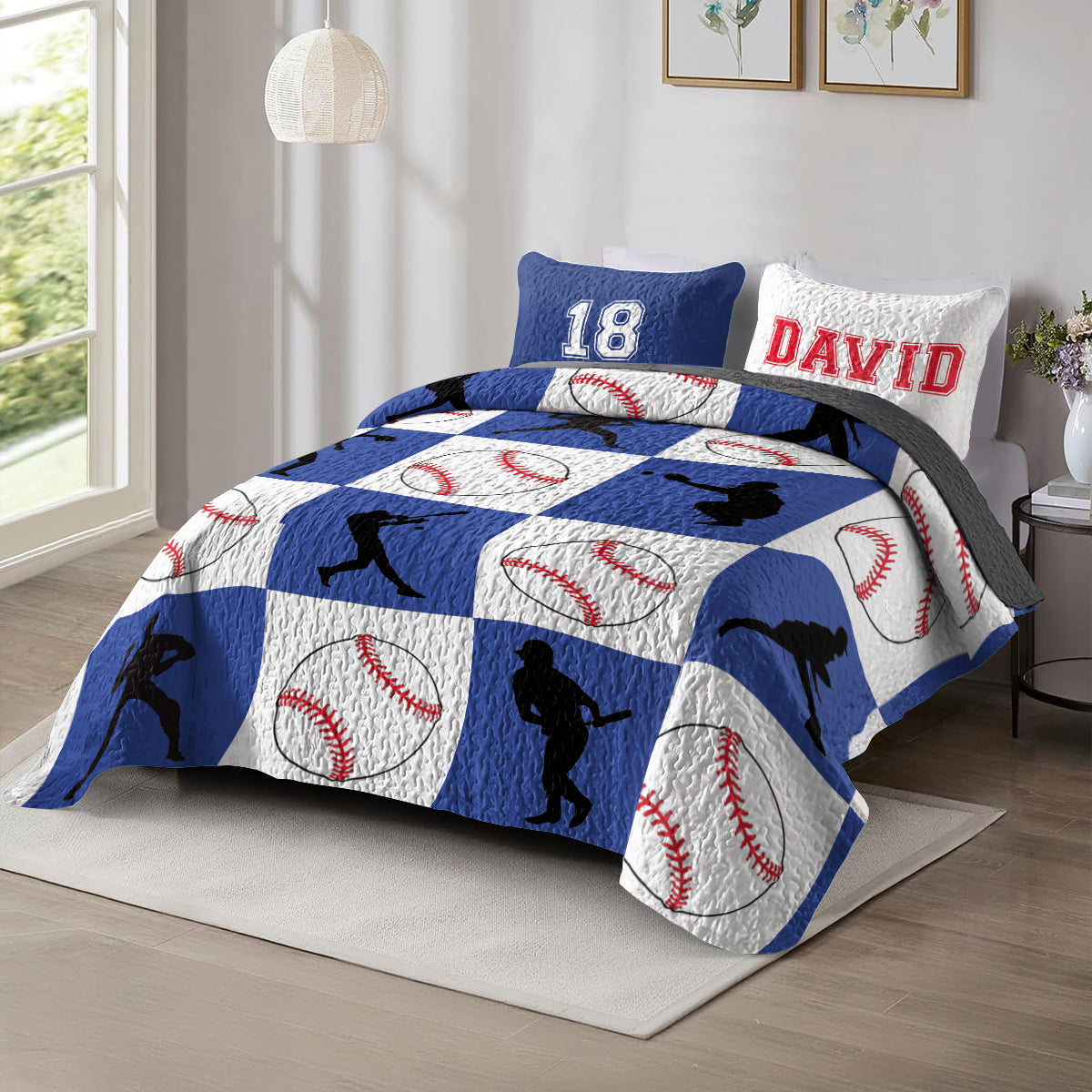 Shineful All Season Quilt 3-Piece Set Personalized Baseball Action