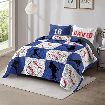 Shineful All Season Quilt 3-Piece Set Personalized Baseball Action