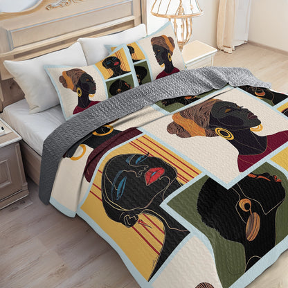 Shineful All Season Quilt 3-Piece Set - Elegant Black Women