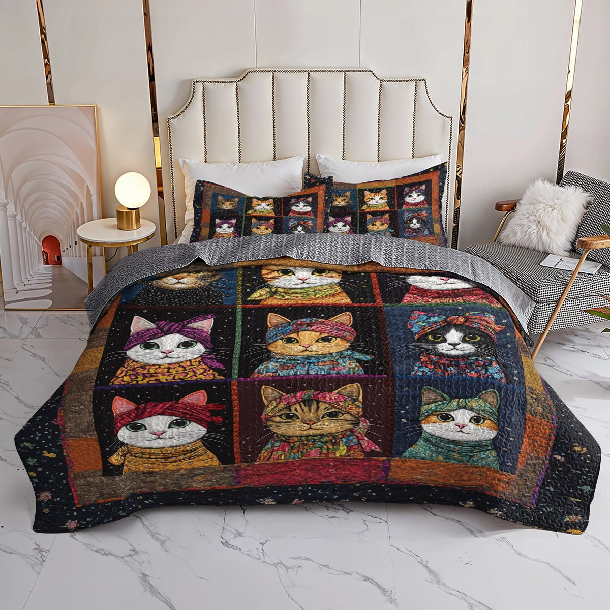 Shineful All Season Quilt 3-Piece Set - Retro Cat Charm