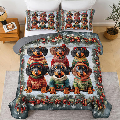 Shineful All Season Quilt 3-Piece Set Xmas Dachshund