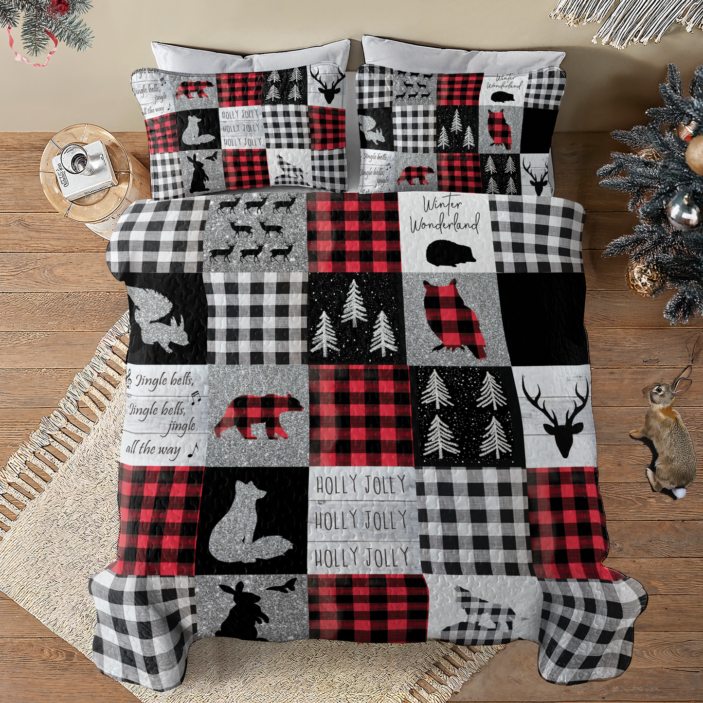 Shineful All Season Quilt 3-Piece Set Glittering Flannel Woodland