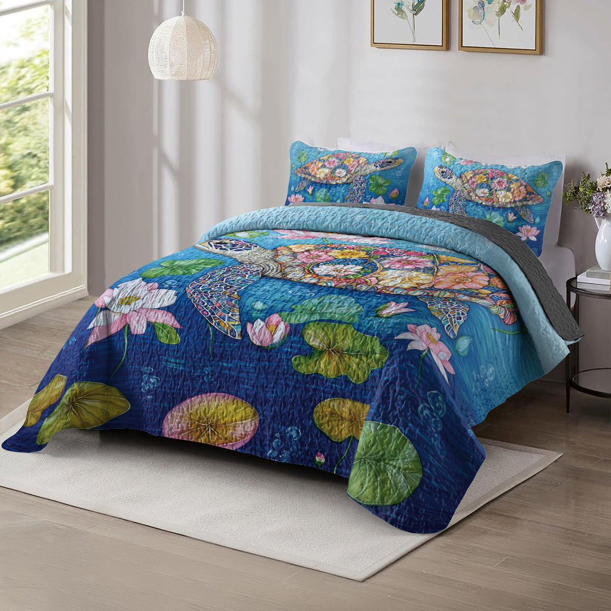 Shineful All Season Quilt 3-Piece Set Floral Turtle