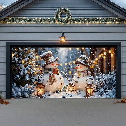 Shineful Garage Door Banner Decoration Twilight Snowman Lantern Festival