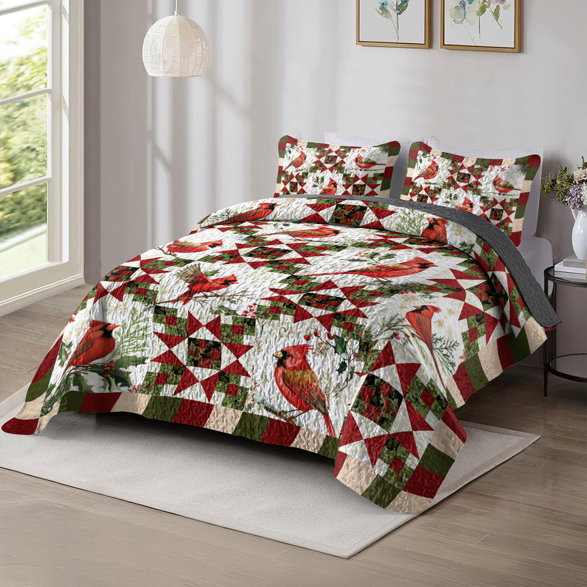 Shineful All Season Quilt 3-Piece Set Cardinal Bird