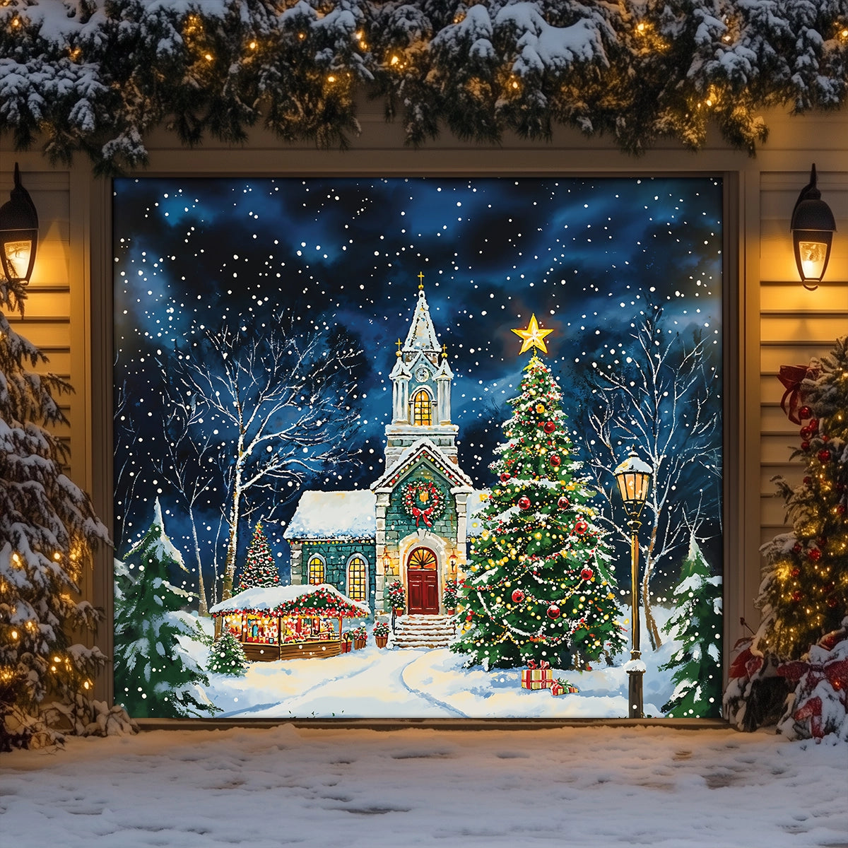 Shineful Garage Door Banner Decoration - Christmas Church Serenity